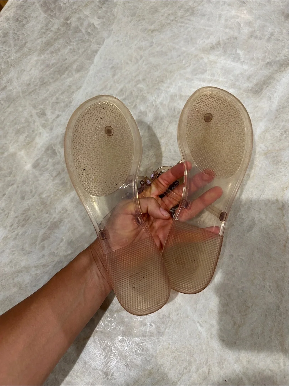 Tory Burch Miller Jelly Clear Thong Sandals with Lilac Emblem 9 women’s